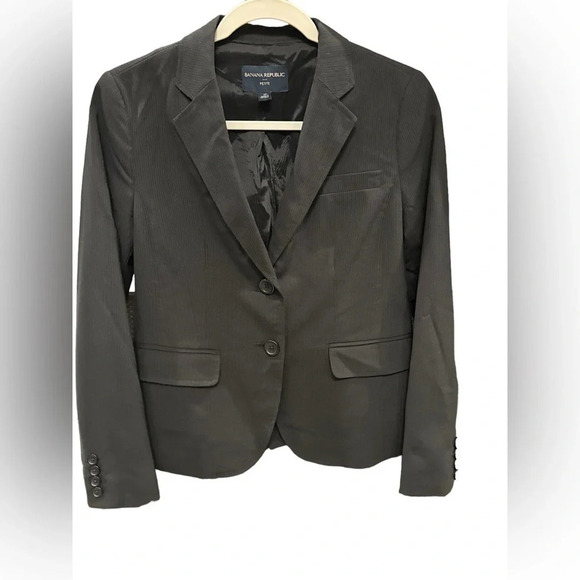Banana Republic Blazer Women Petite 4P Suit Jacket Black Chalk Stripe - Picture 1 of 5
